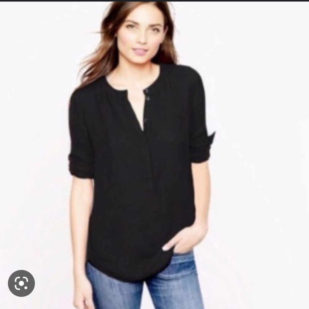 J.Crew Factory Black Viscose half button Blouse